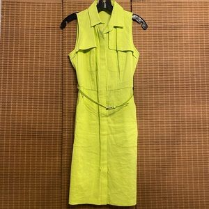 Elie Tahari Sleeveless, Button-front, Belted Green Dress Sz 0